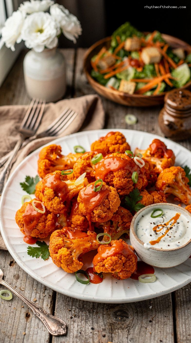 Air Fryer Crispy Cauliflower Wings With Buffalo Sauce and Ranch