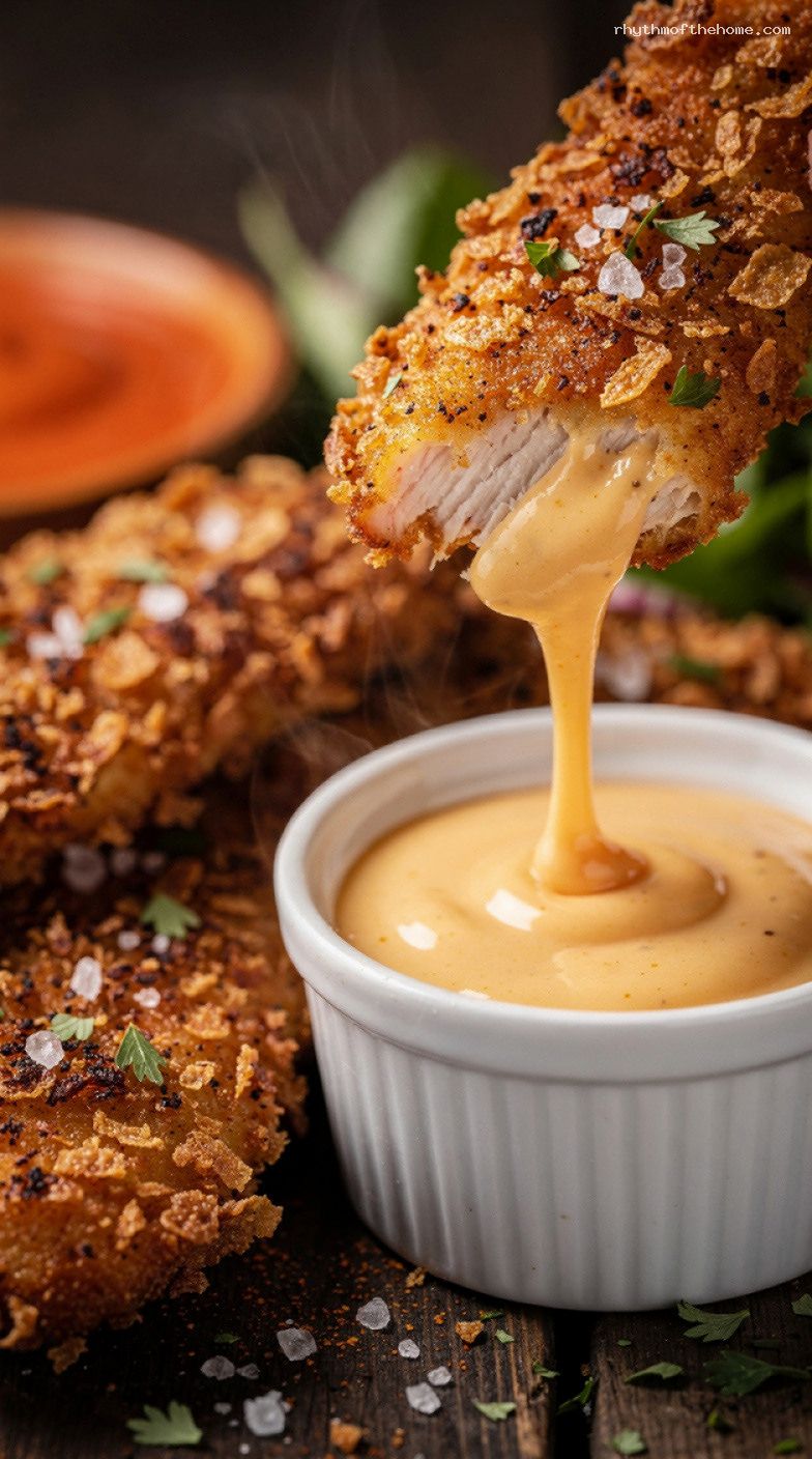 Air-Fryer Crispy Chicken Tenders With Panko and Honey Mustard – Closeup