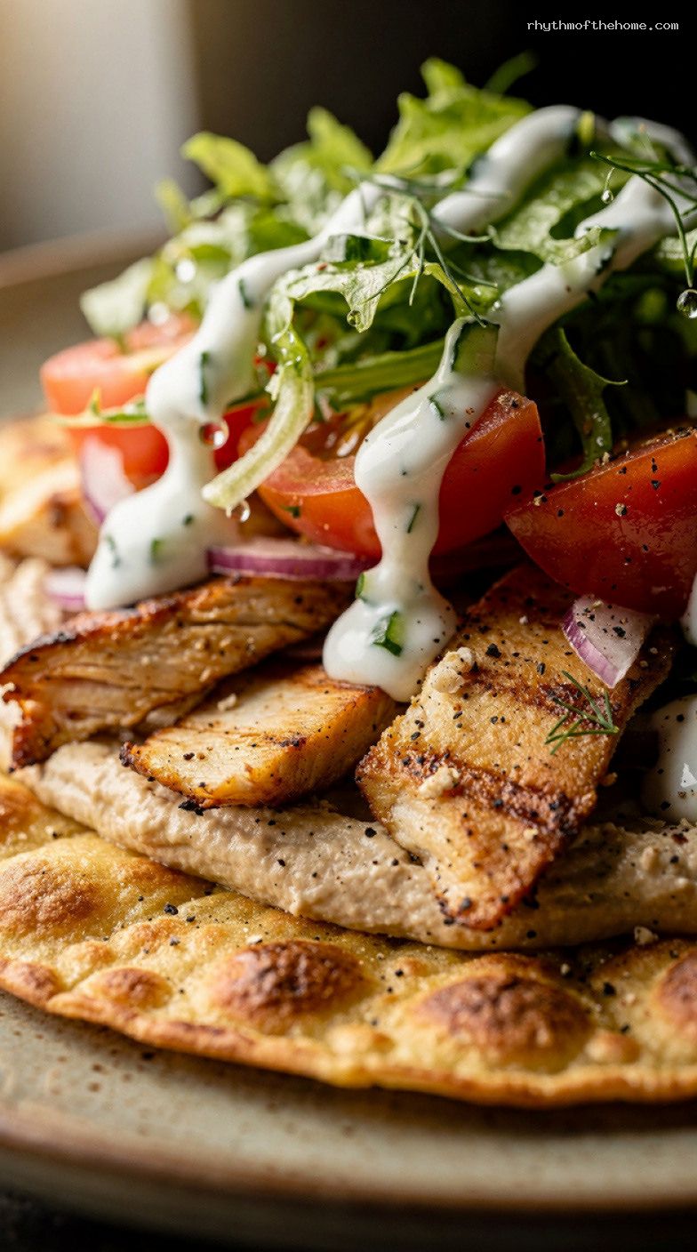 Air-Fryer Naan Flatbread Tacos With Chicken and Yogurt Drizzle – Closeup