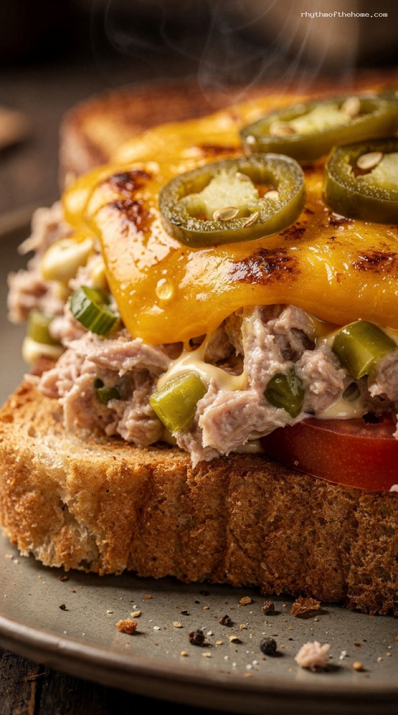 Air-Fryer Tuna Melt With Dijon Relish and Cheddar – Closeup