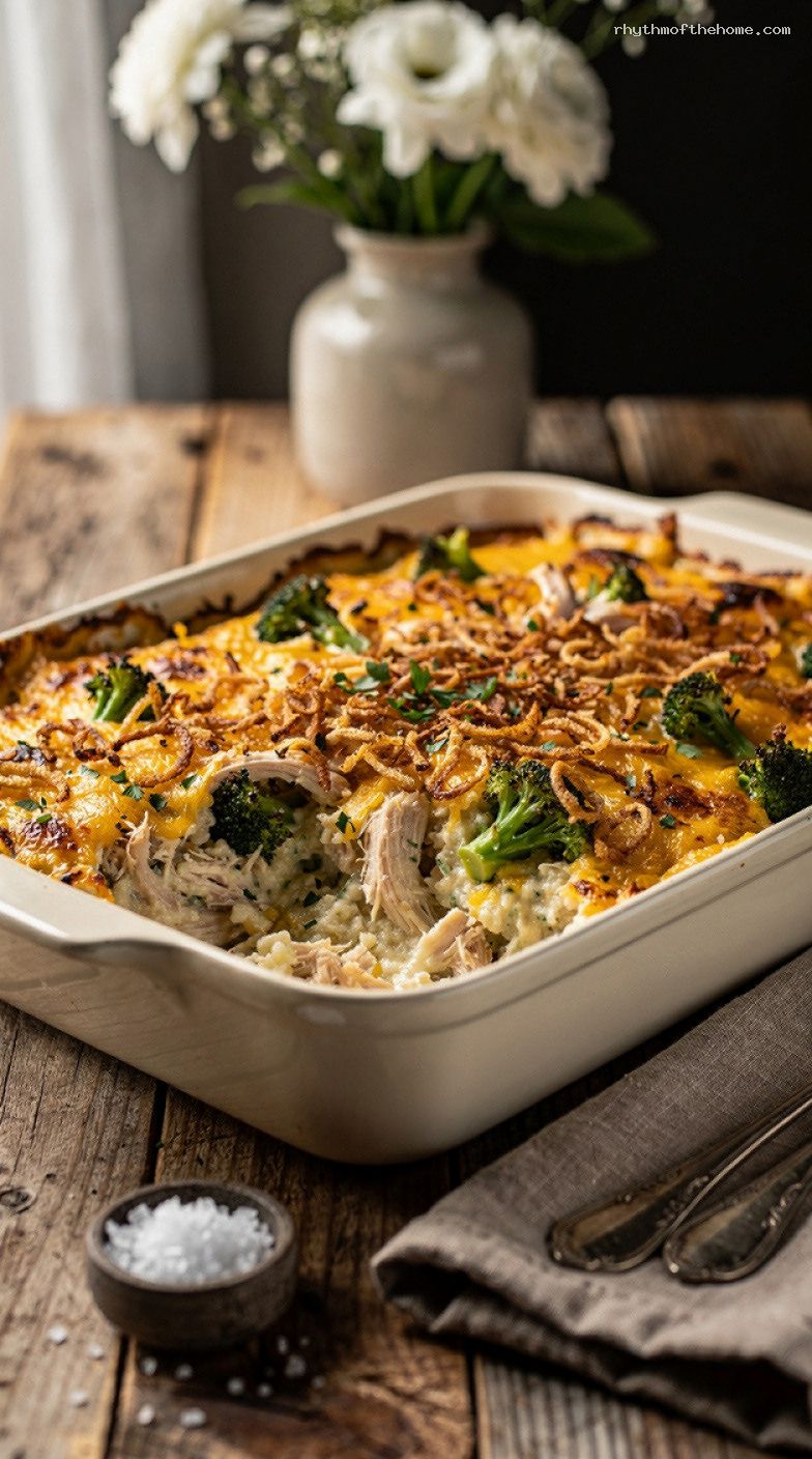 Cheesy Broccoli Chicken Rice Casserole Bake