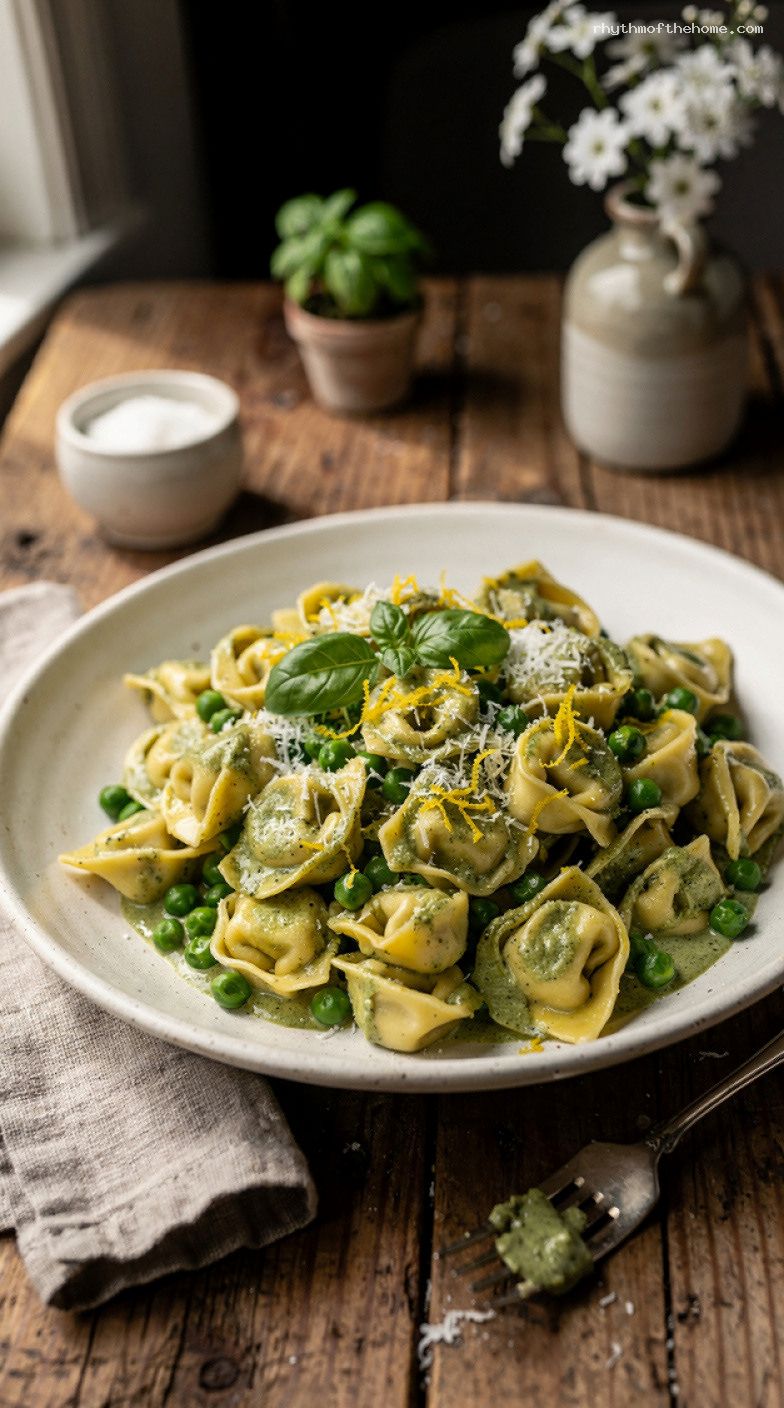 Creamy Pesto Tortellini With Peas and Lemon Zest