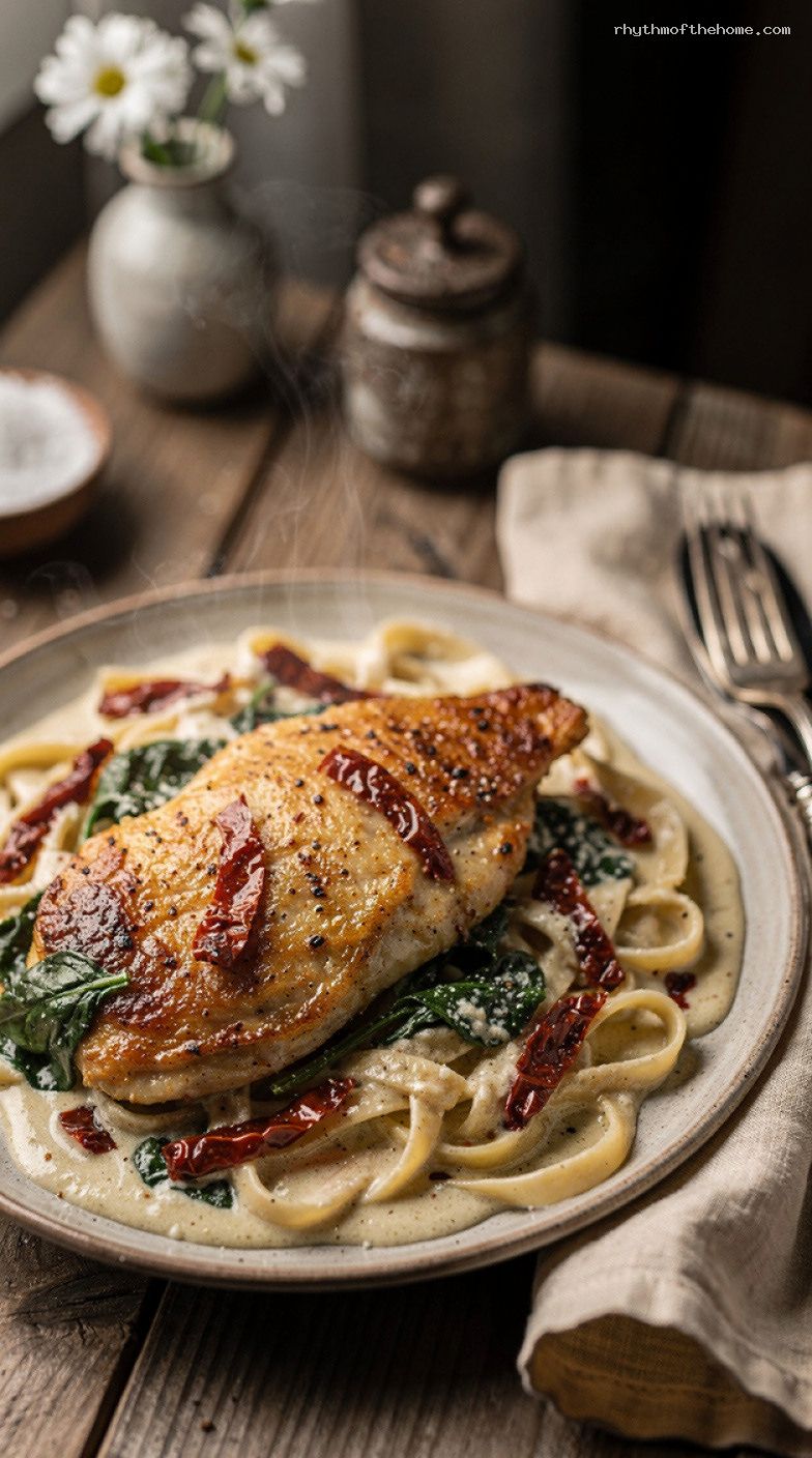 Creamy Tuscan Skillet Chicken with Sun-Dried Tomatoes and Spinach