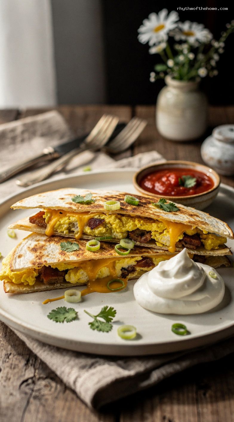 Crispy Breakfast Quesadillas With Eggs, Cheese, and Salsa