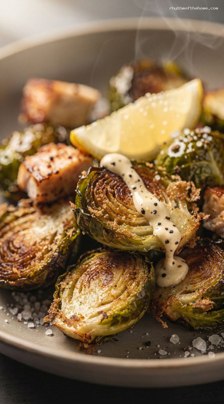 Crispy Parmesan Brussels Sprouts With Lemon Mayo Dip – Closeup