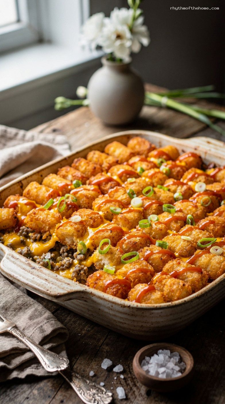 Crispy Tater Tot Breakfast Casserole With Sausage and Cheese