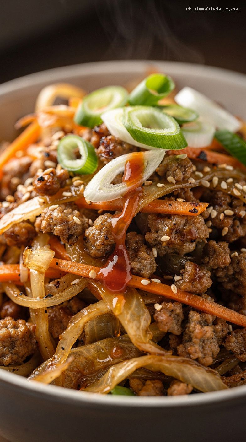 Egg Roll in a Bowl with Bagged Coleslaw Mix – Closeup