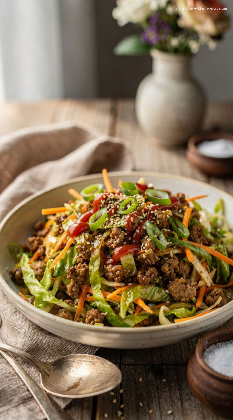 Egg Roll in a Bowl with Bagged Coleslaw Mix