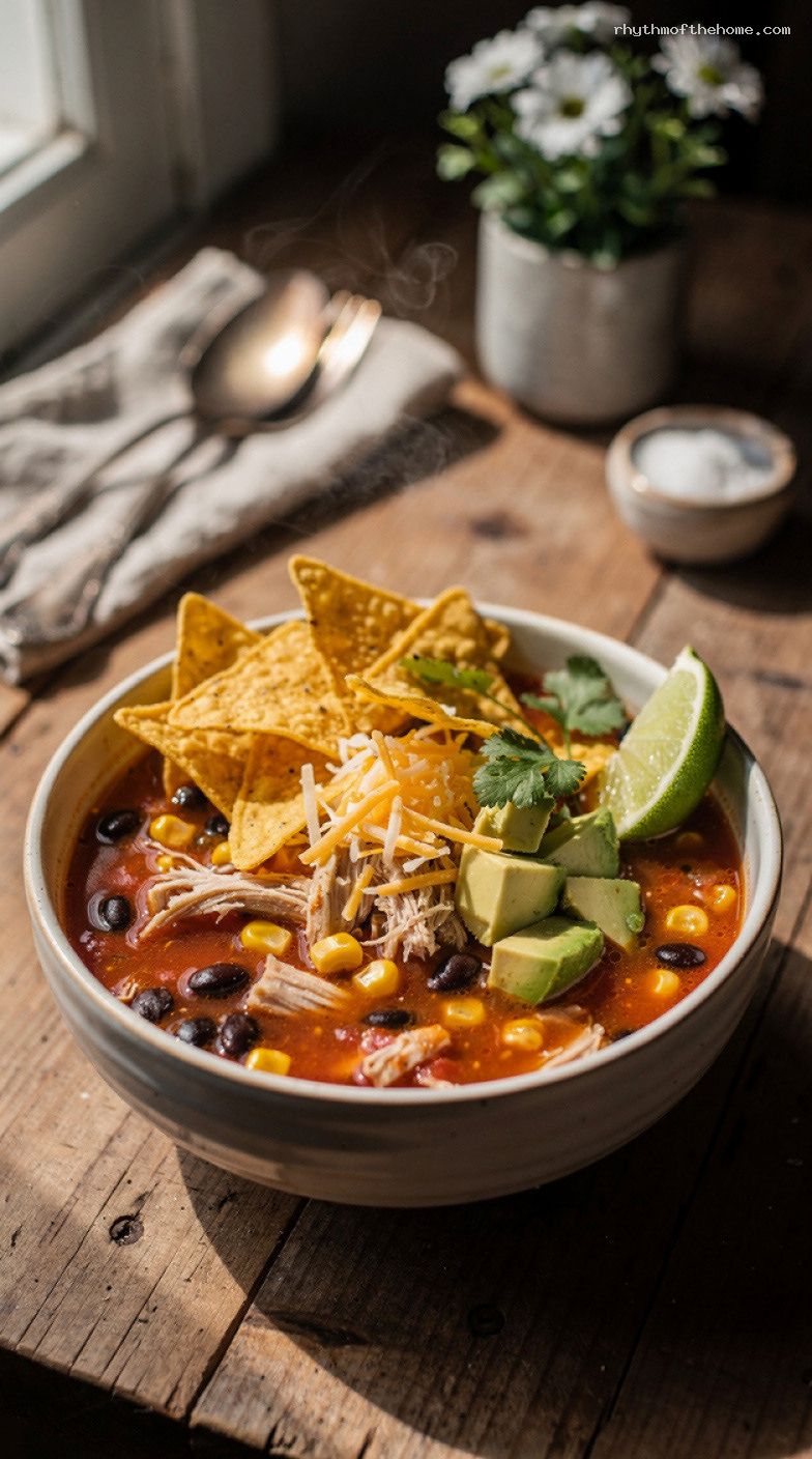 Lazy One-Pot Chicken Tortilla Soup with Rotisserie Chicken