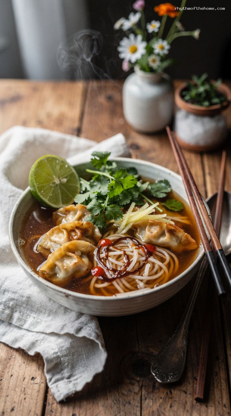 Lazy Pho With Rice Noodles and Frozen Potstickers