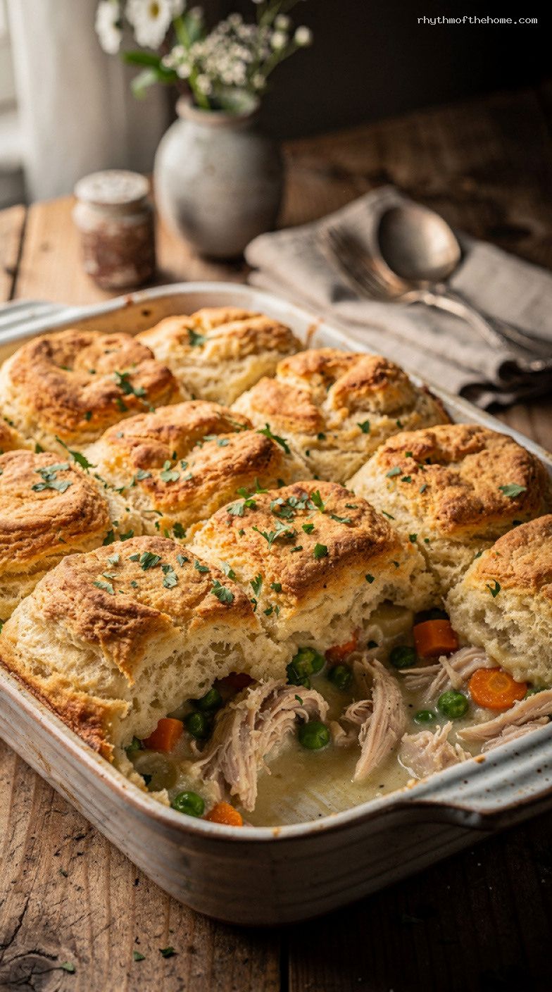 Lazy Rotisserie Chicken Pot Pie Biscuit Bake