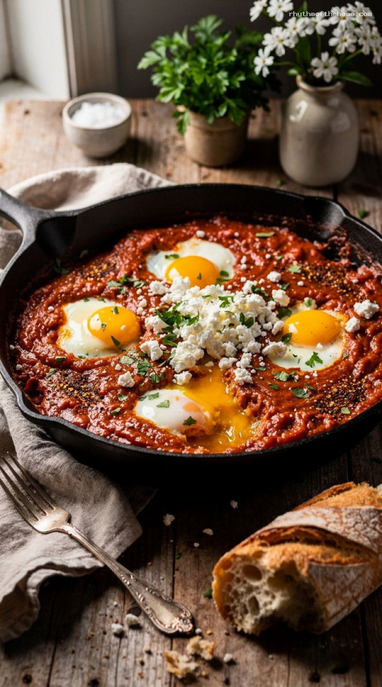 Lazy Shakshuka with Jarred Marinara, Eggs, Feta, and Herbs