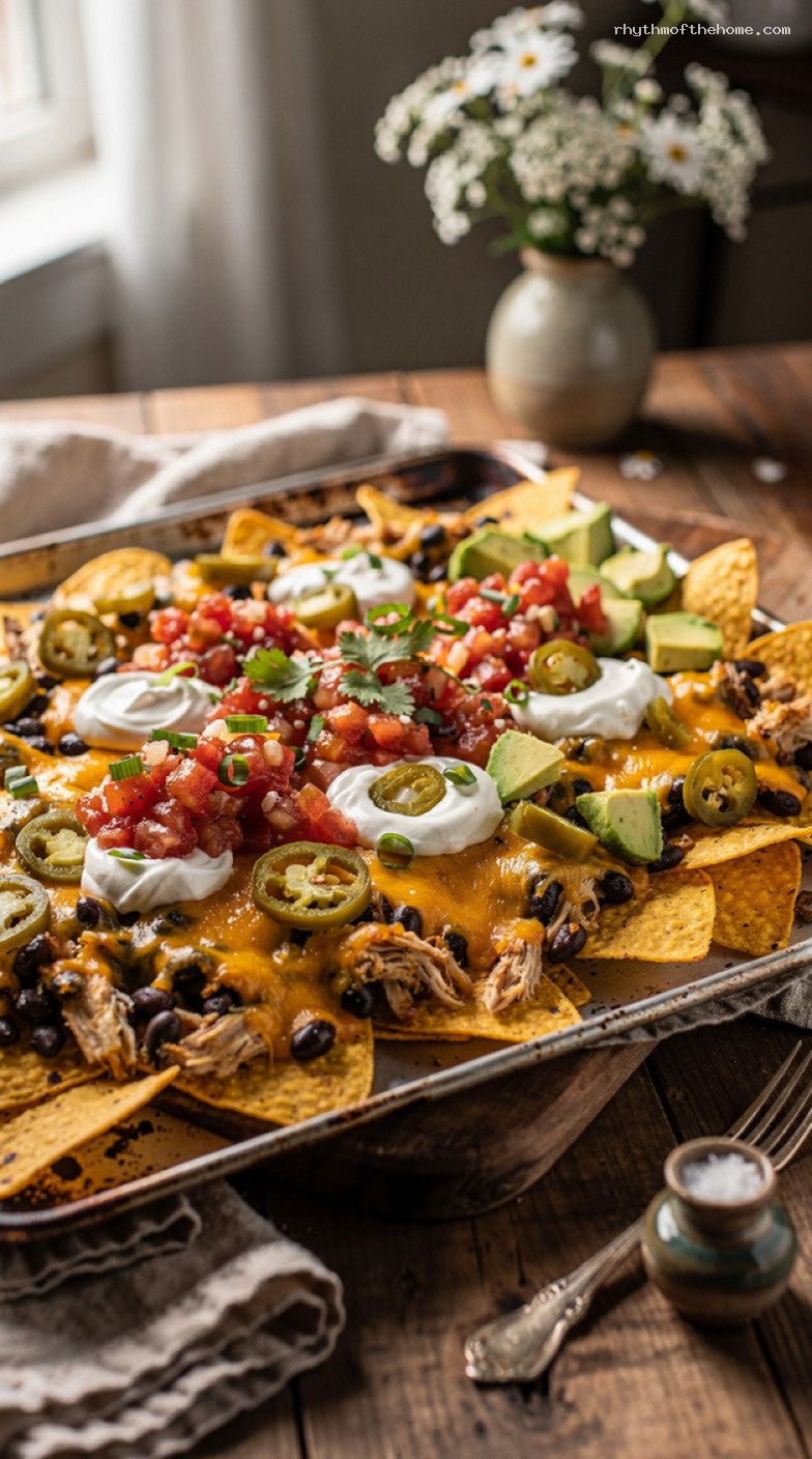 Lazy Sheet Pan Loaded Nachos With Chicken and Black Beans