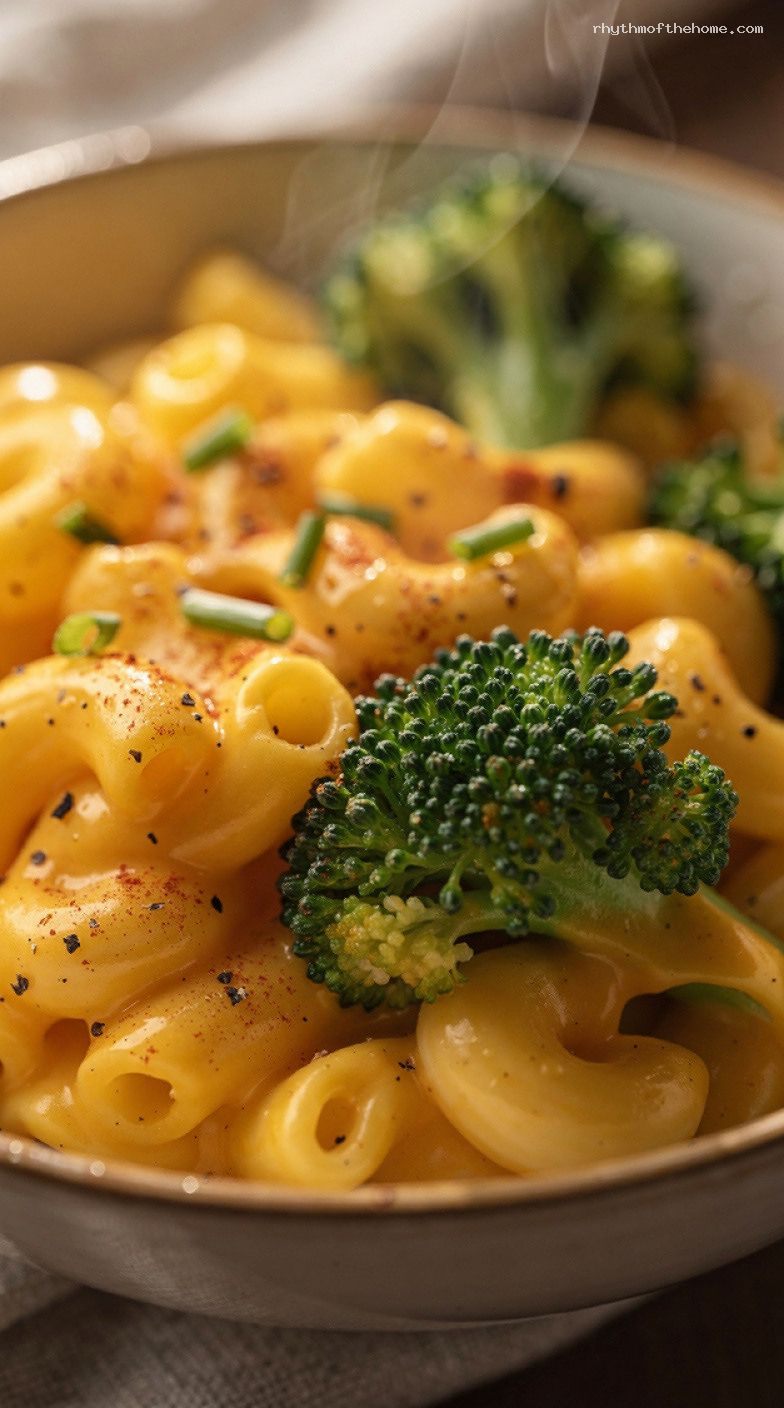 Microwave Mug Mac and Cheese with Broccoli Upgrade – Closeup