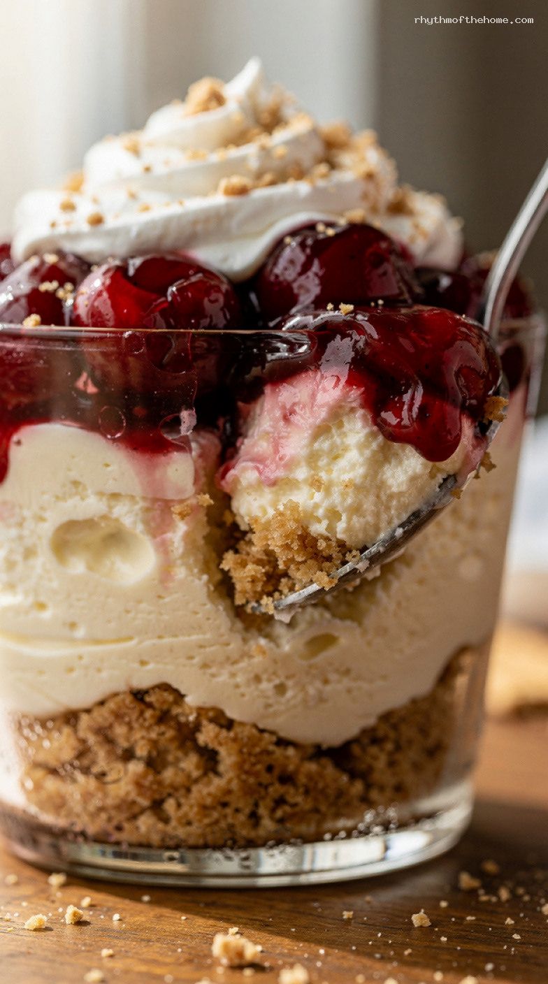 No-Bake Icebox Cheesecake Cups With Fruit and Whipped Cream – Closeup