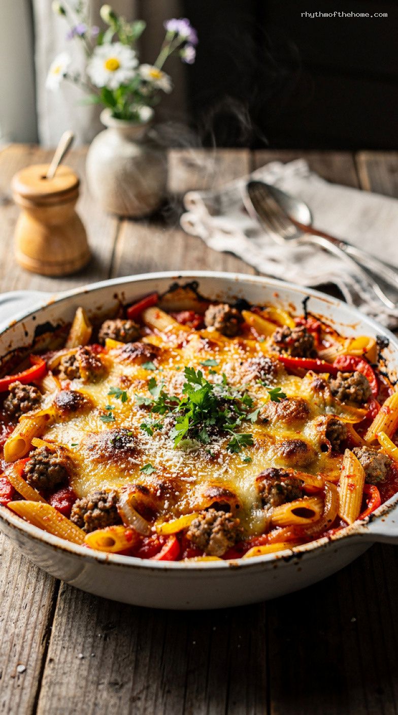 One-Bowl Sausage, Peppers, and Pasta Bake