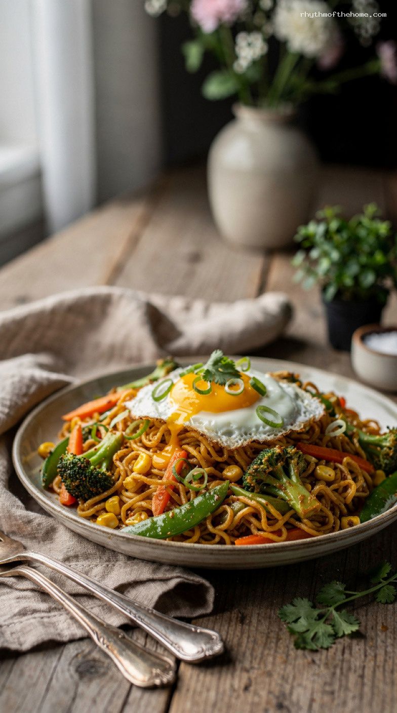 One-Pan Curry Noodle Stir-Fry With Veggies and Egg