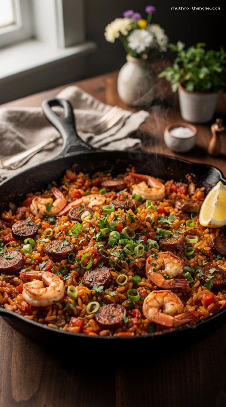 One-Pot Cajun Sausage and Shrimp Rice Skillet