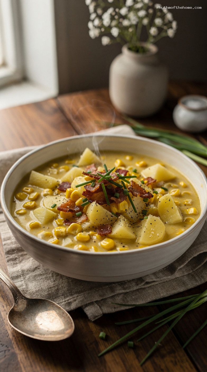 One-Pot Creamy Corn Chowder With Potatoes and Bacon