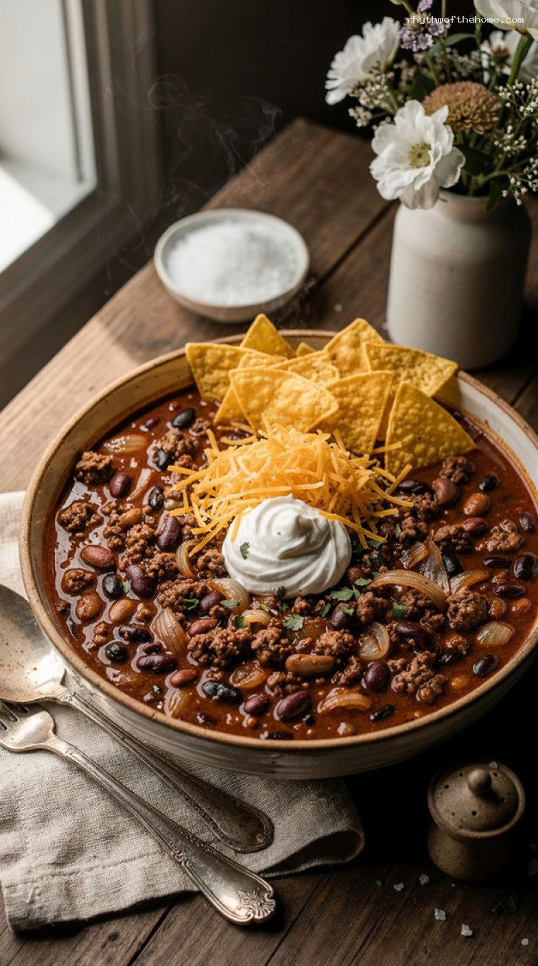One-Pot Pantry Chili With Coffee and Classic Toppings