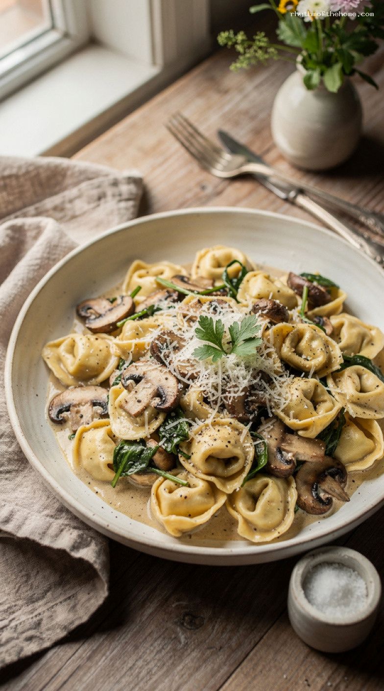 One-Skillet Creamy Garlic Butter Tortellini With Mushrooms