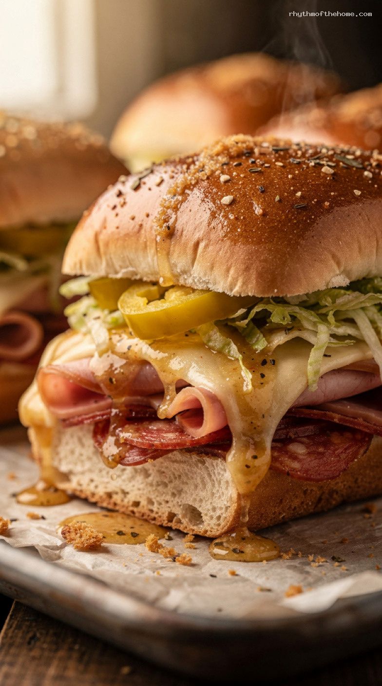 Oven-Baked Italian Sub Sliders with Garlic Butter and Provolone – Closeup