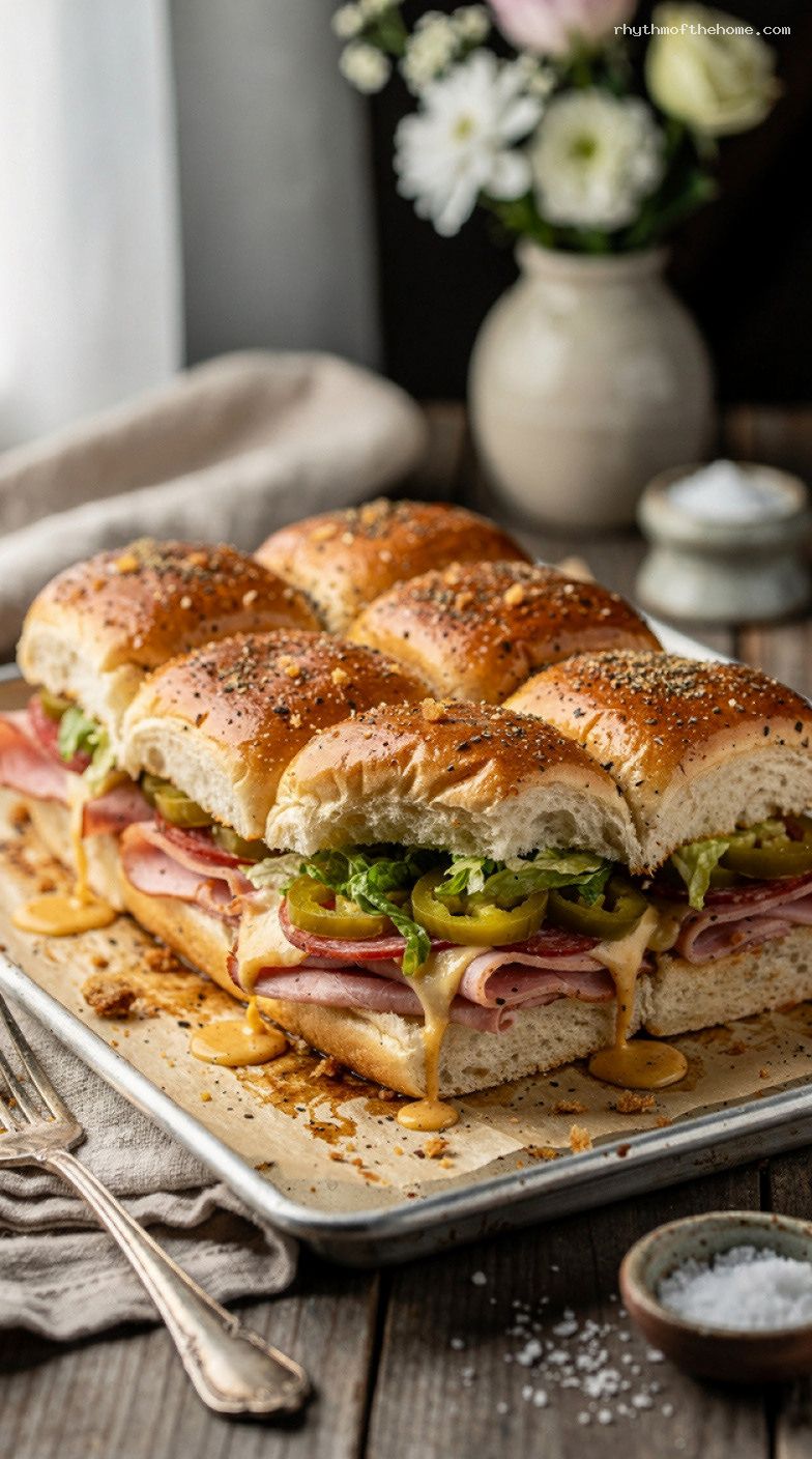 Oven-Baked Italian Sub Sliders with Garlic Butter and Provolone