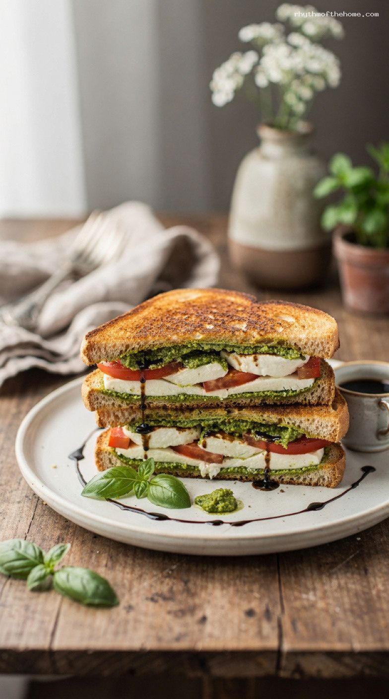 Pesto Caprese Grilled Cheese Panini With Balsamic Glaze