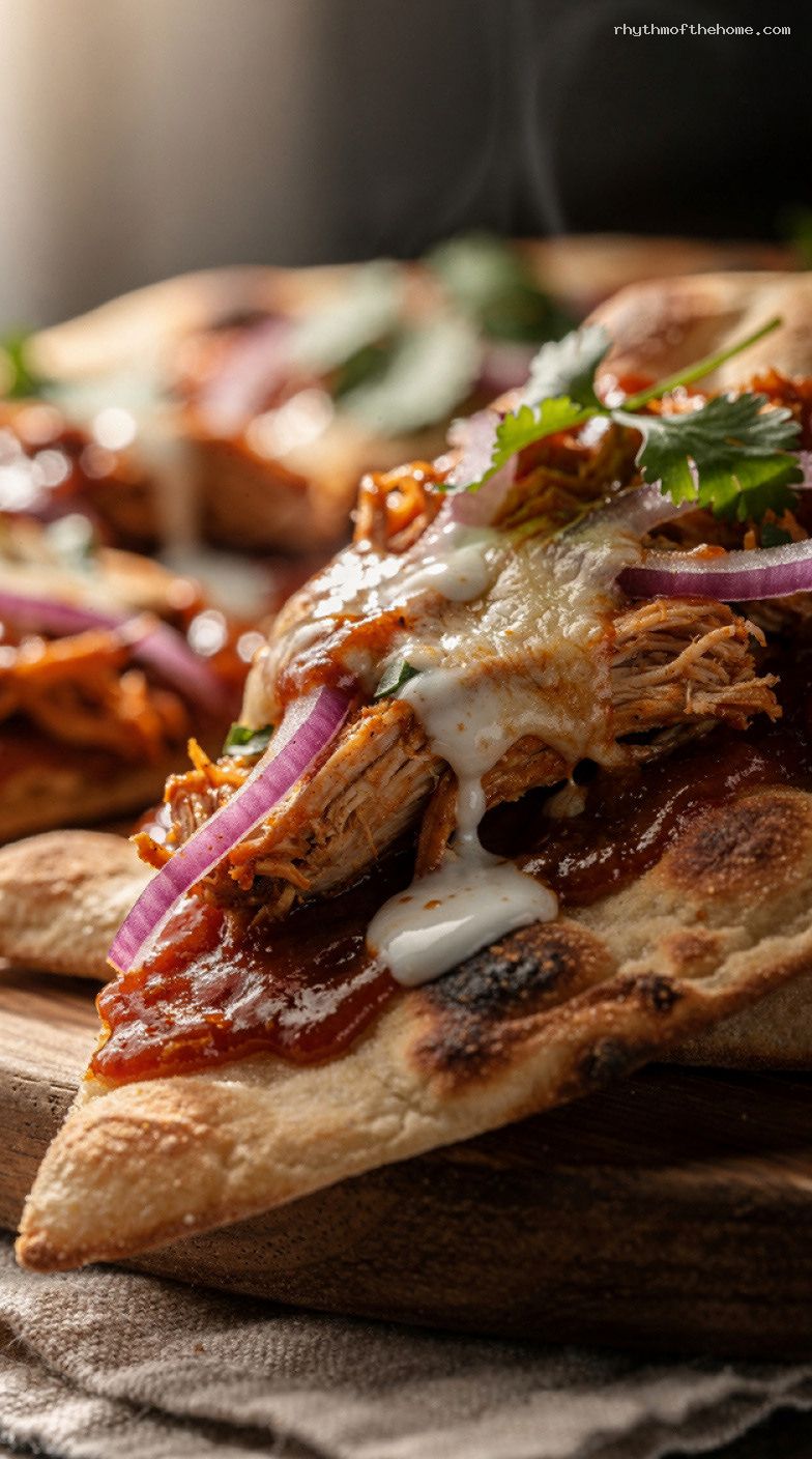 Quick BBQ Chicken Flatbreads With Ranch Drizzle – Closeup