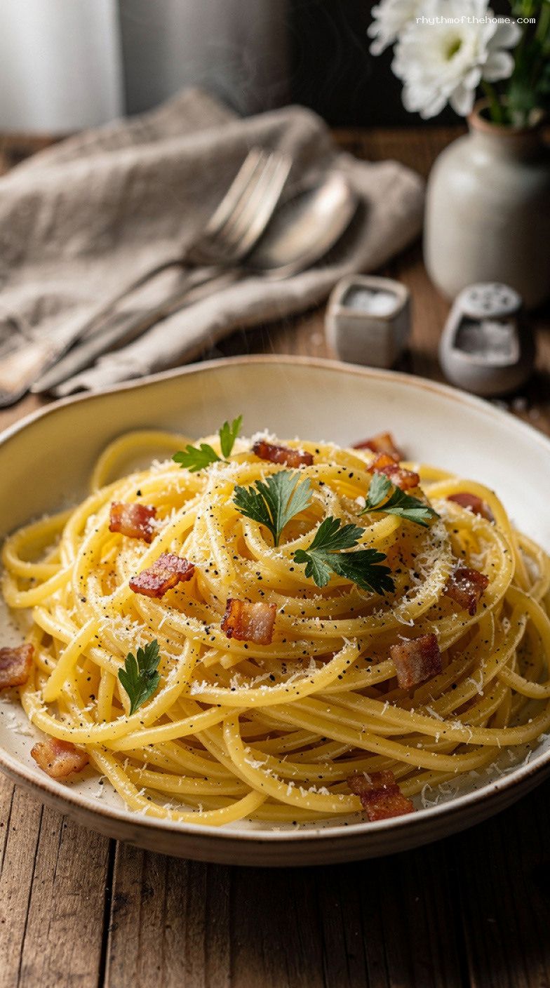 Quick Carbonara-Style Spaghetti With Bacon, Egg, and Parmesan