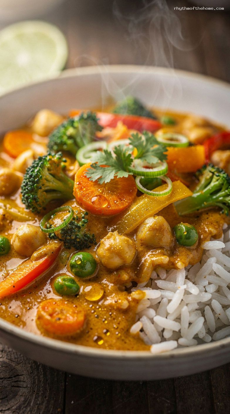 Quick Coconut Veggie Curry with Chickpeas and Lime – Closeup