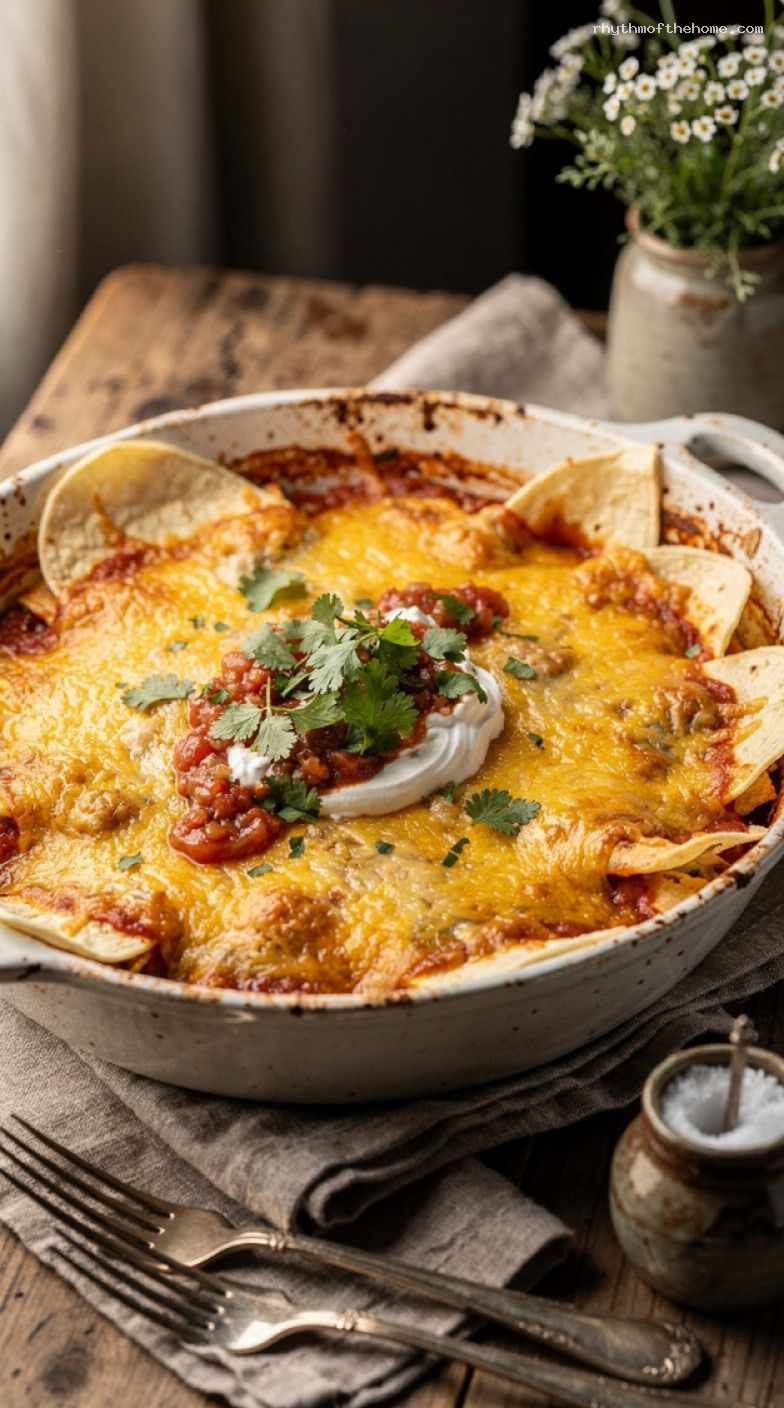 Rotisserie Chicken Dump Enchilada Casserole with Black Beans and Corn