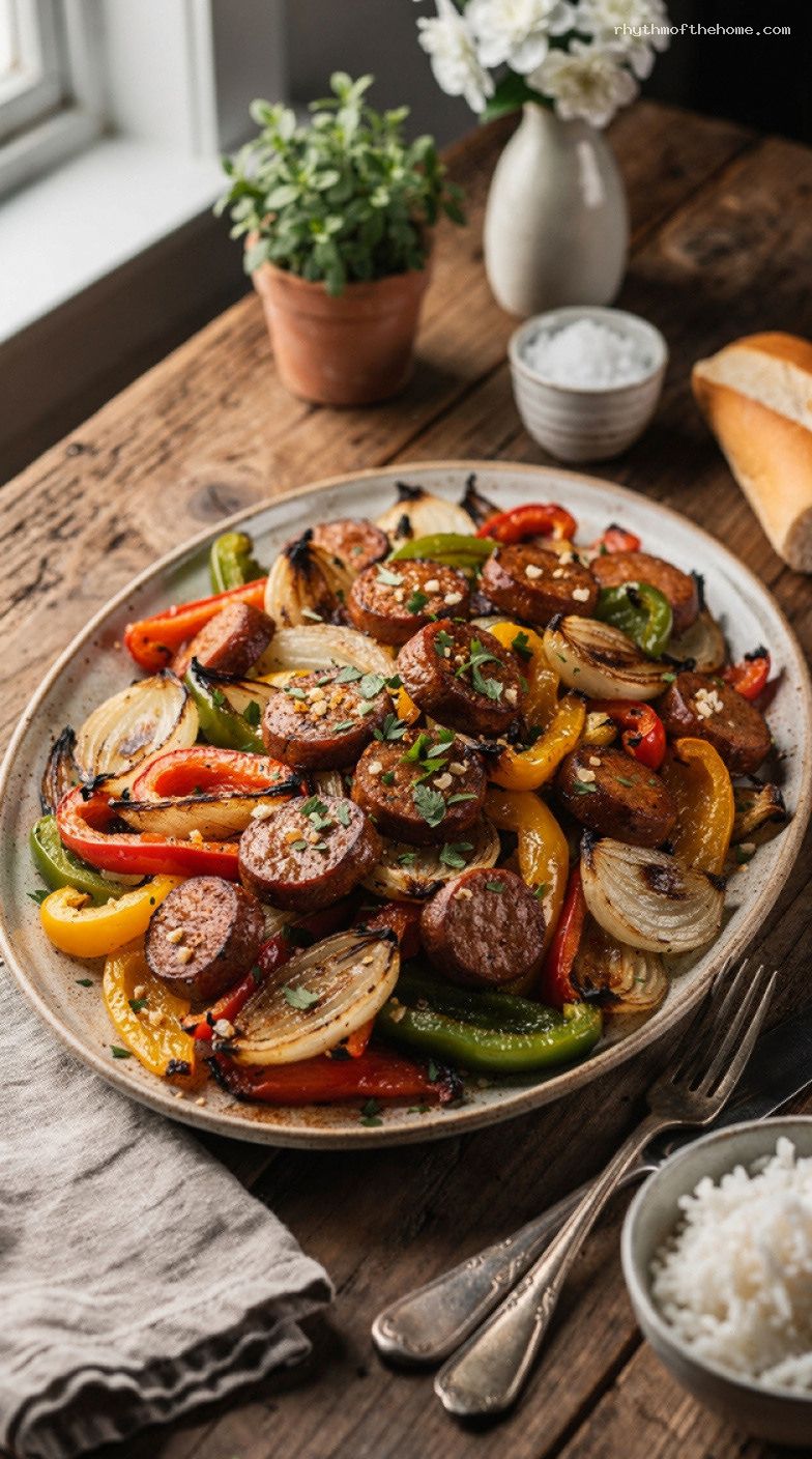 Sheet-Pan Kielbasa With Peppers and Onions