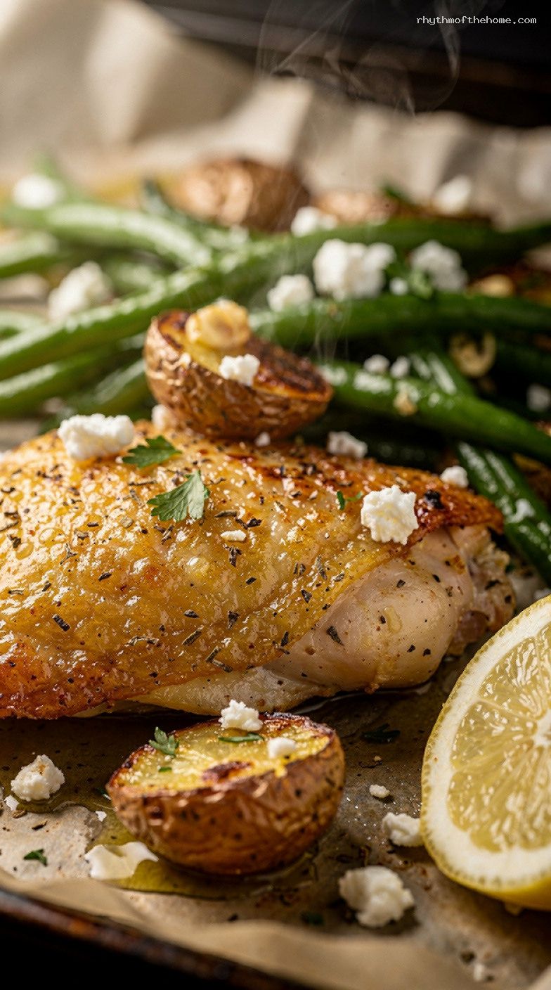 Sheet Pan Lemon Garlic Chicken Thighs With Veggies – Closeup