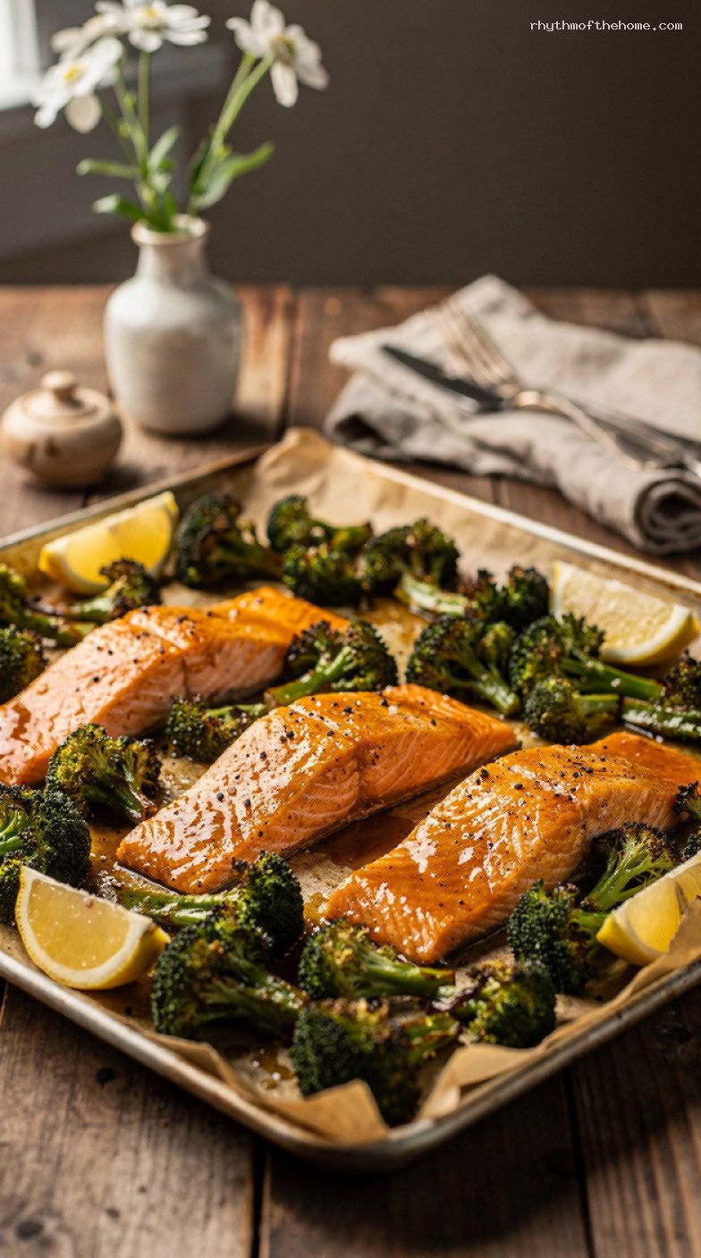 Sheet Pan Maple Dijon Salmon and Roasted Broccoli