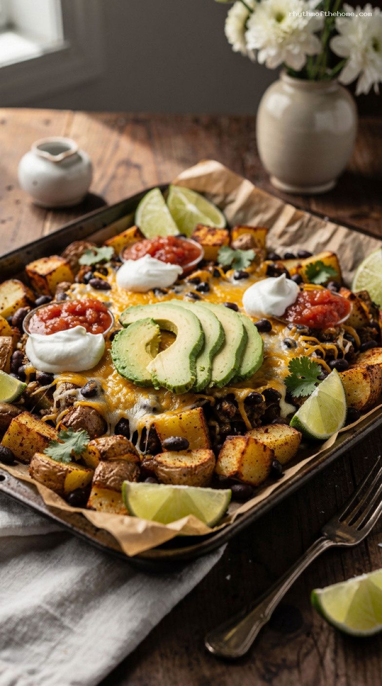 Sheet Pan Taco Potatoes With Black Beans and Cheese