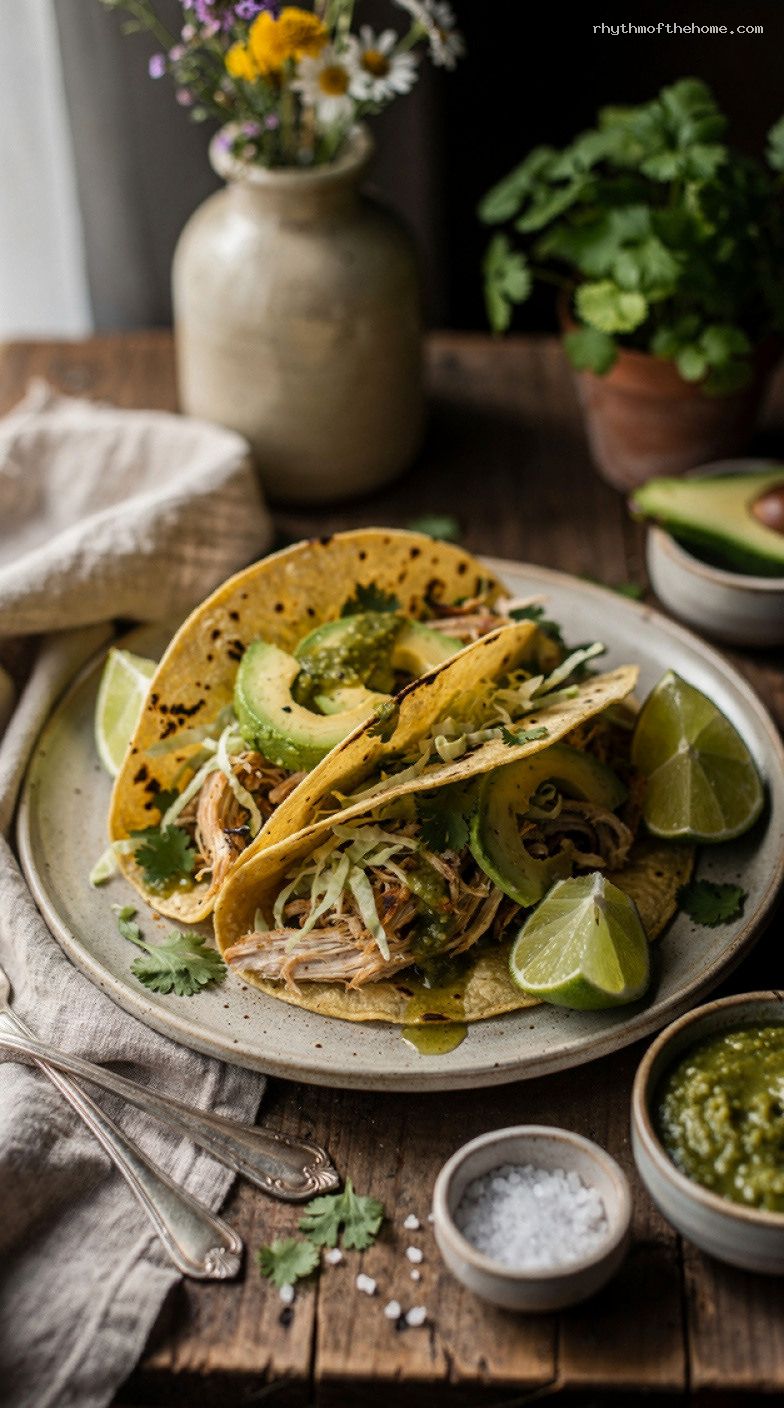 Slow Cooker Salsa Verde Shredded Chicken Tacos and Bowls