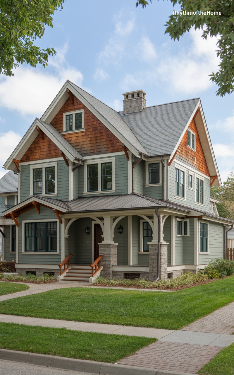 Grand Grey Gabled Craftsman Home