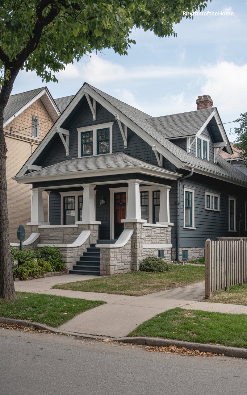 Navy Blue Pillar Craftsman Home