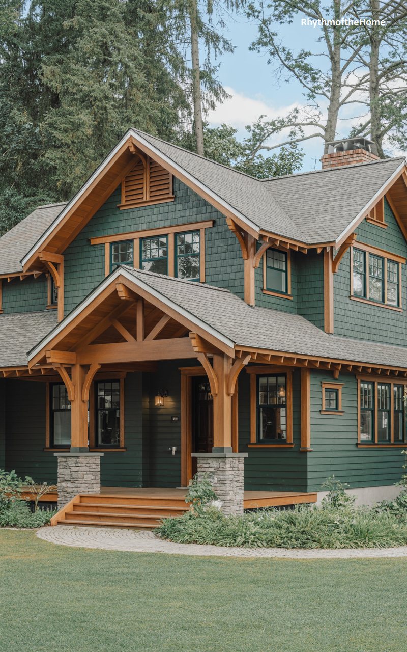 Forest Green Lodge Craftsman Home