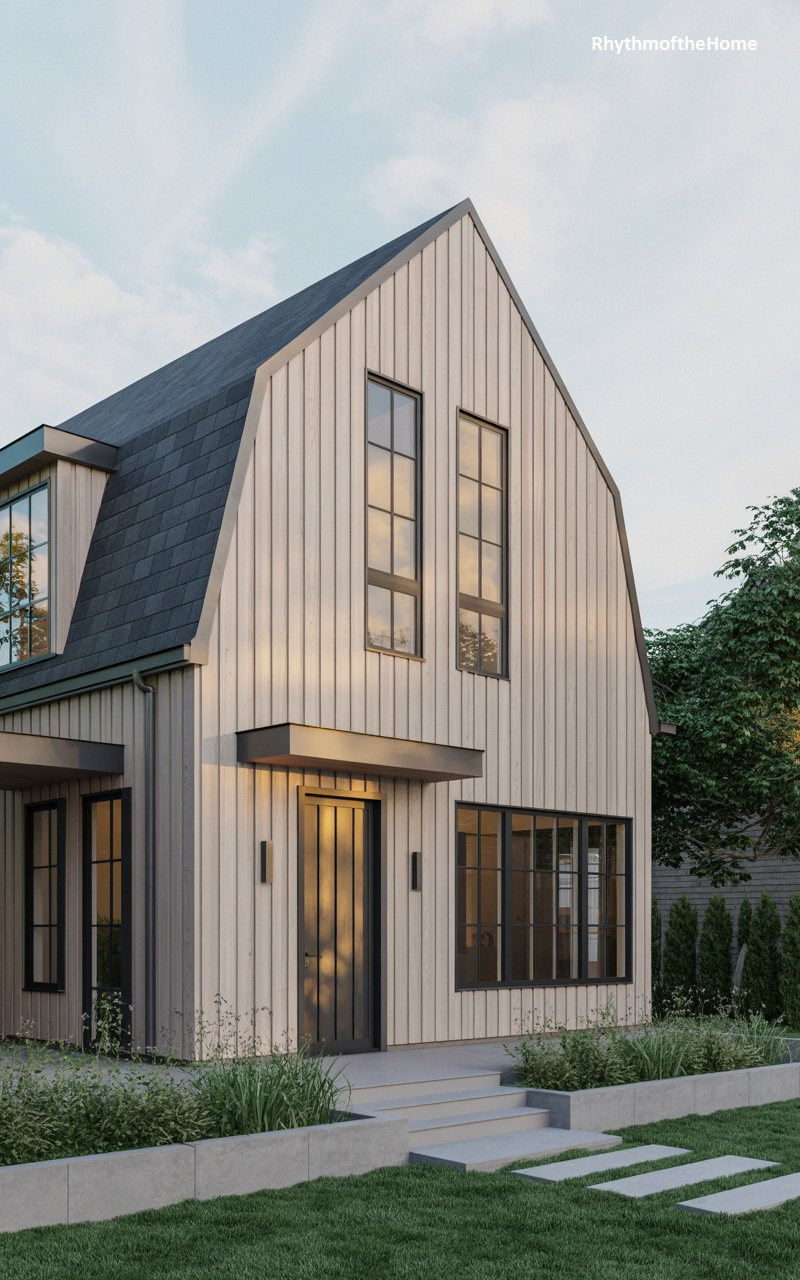 Blonde Wood Sided Dutch Colonial Home