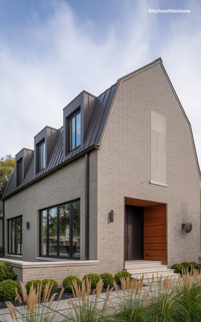 Grey Brick and Metal Dutch Colonial Home