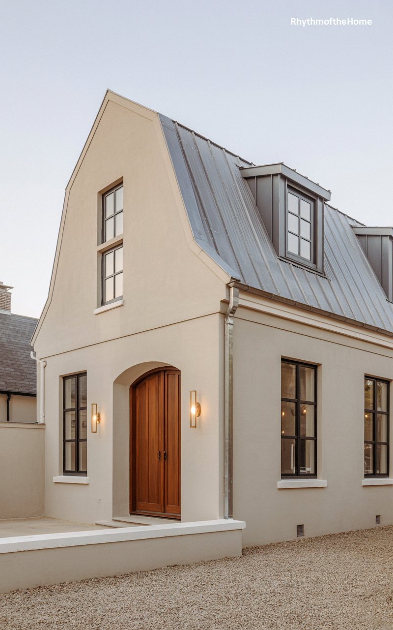 Petite Stucco Carriage Dutch Colonial Home