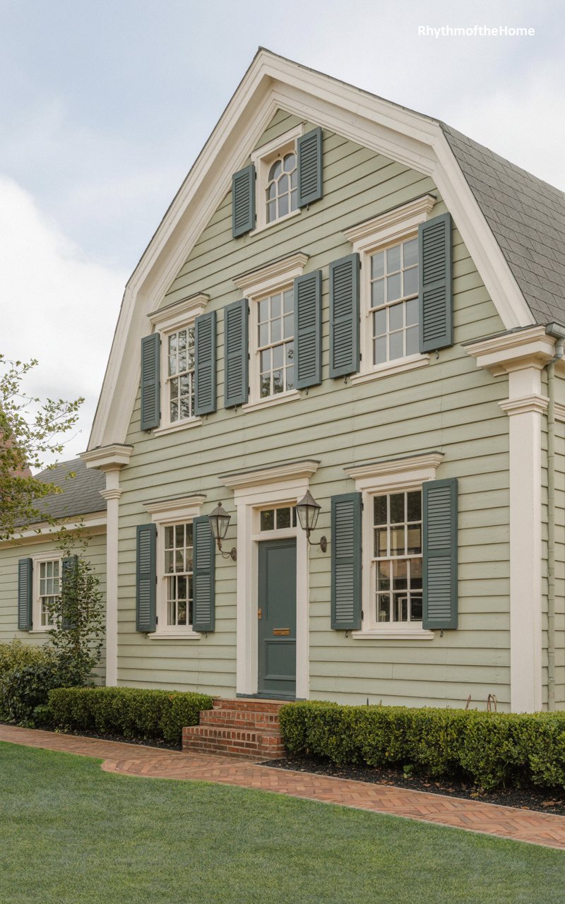 Sage Green Clapboard Dutch Colonial Home