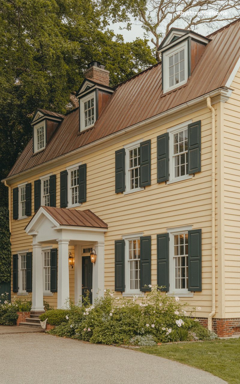 Yellow Siding and Copper Roof Dutch Colonial Home