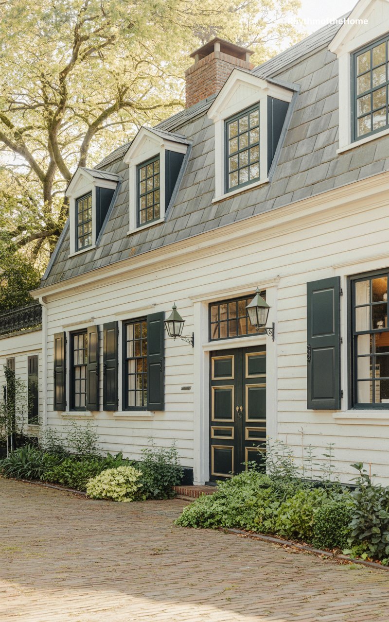 White Clapboard Garden Dutch Colonial Home