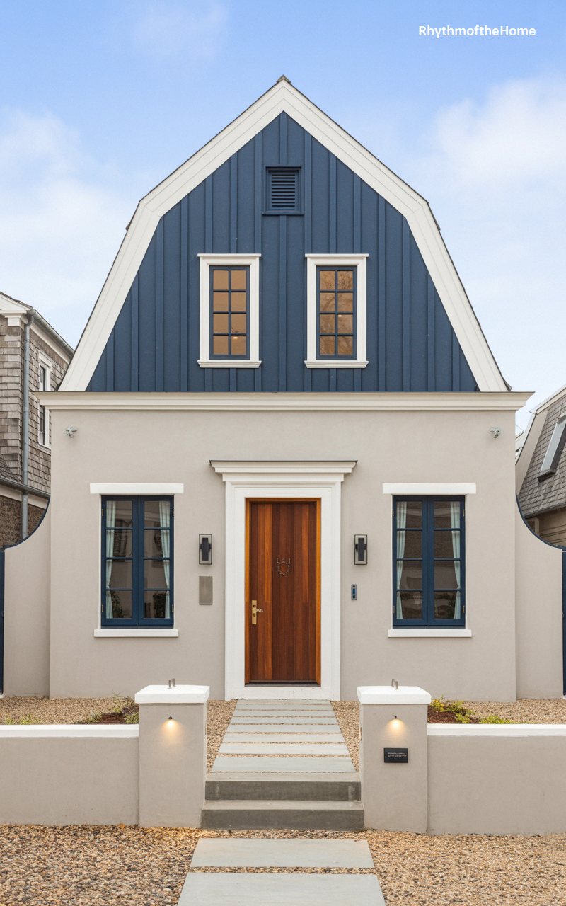 Two-Tone Blue and Stucco Dutch Colonial Home