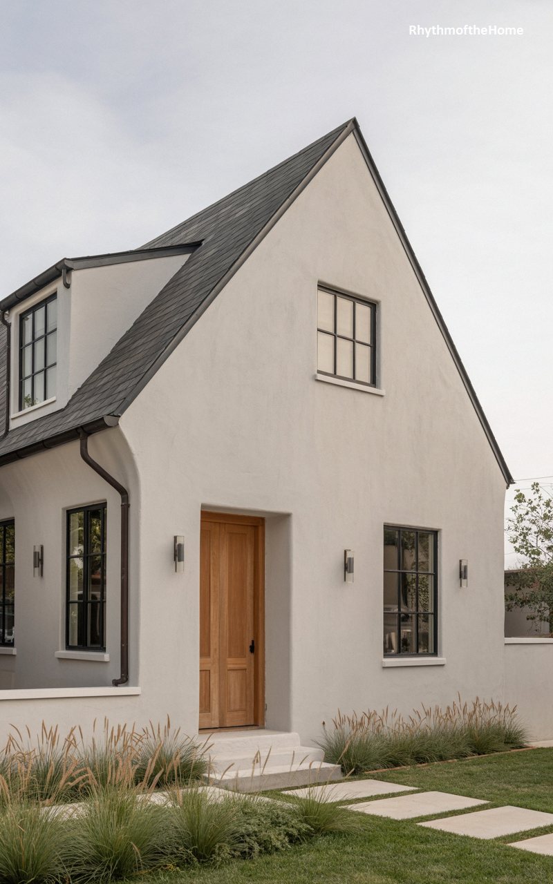 White Stucco and Slate Dutch Colonial Home