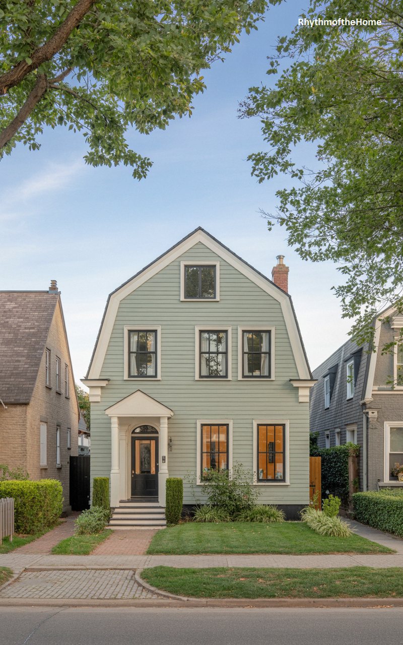 A Sage Green Gambrel Dutch Colonial Home