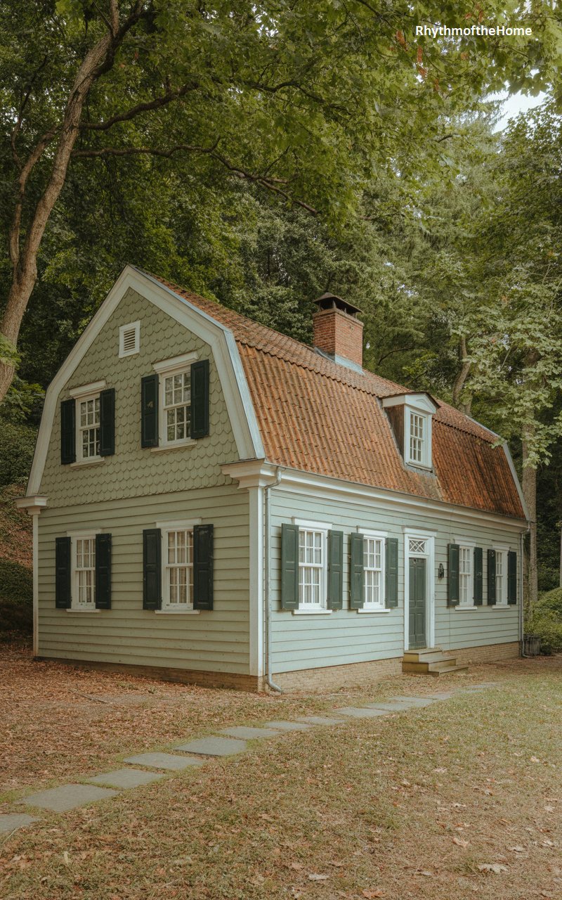 A Green Clapboard Cottage Dutch Colonial Home